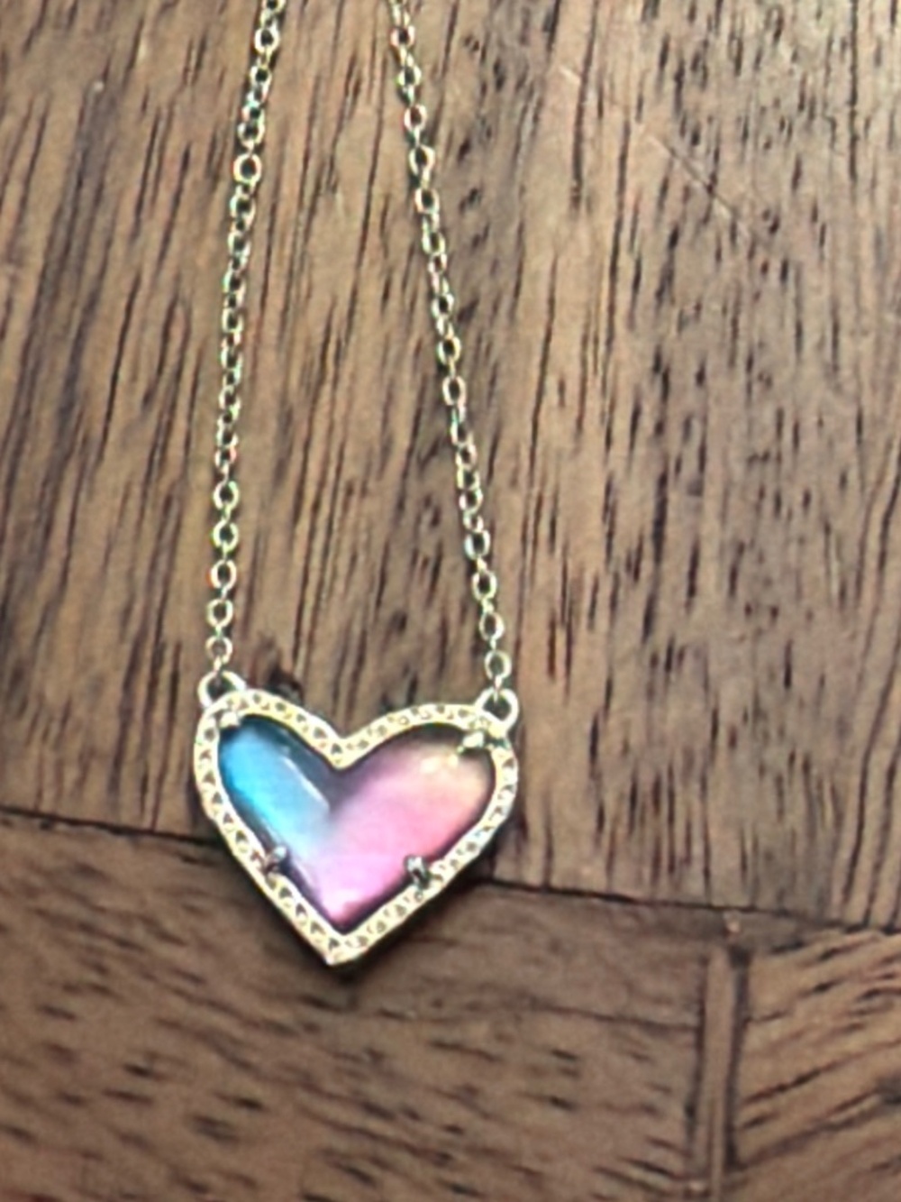 Kendra Scott Sweet Pink and Blue Colorful  Heart Necklace Gold Tone